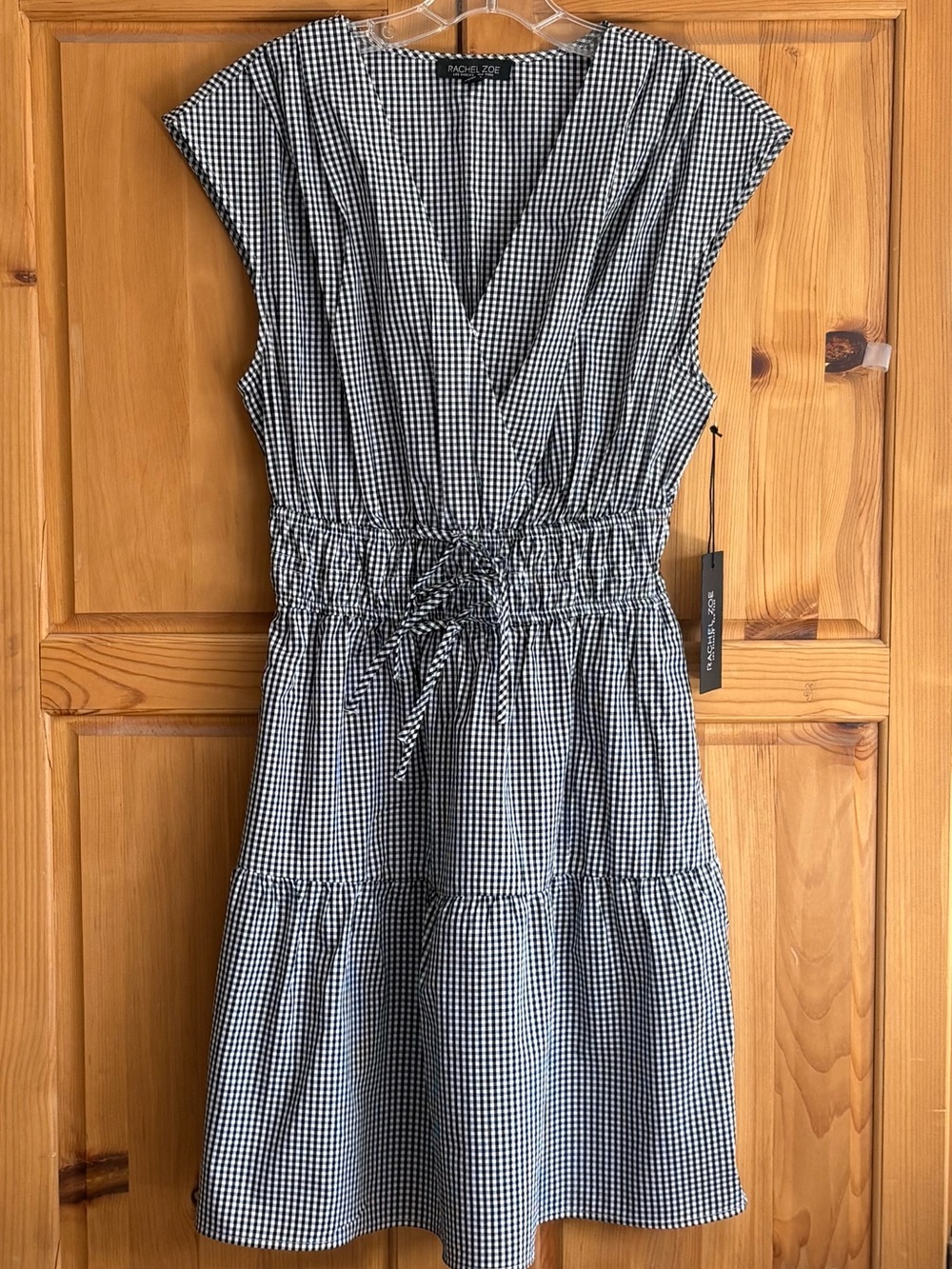 Rachel Zoe Black and White Gingham Tiered Midi Dress